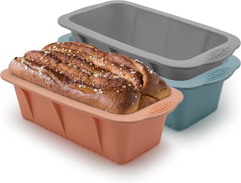 Paquete de 3 moldes de silicona para pan: molde para hornear pasteles, brownies, pan largo, tartas de queso, pasteles caseros, pan, pastel de carne, ladrillos de hielo y más, juego de 3 colores