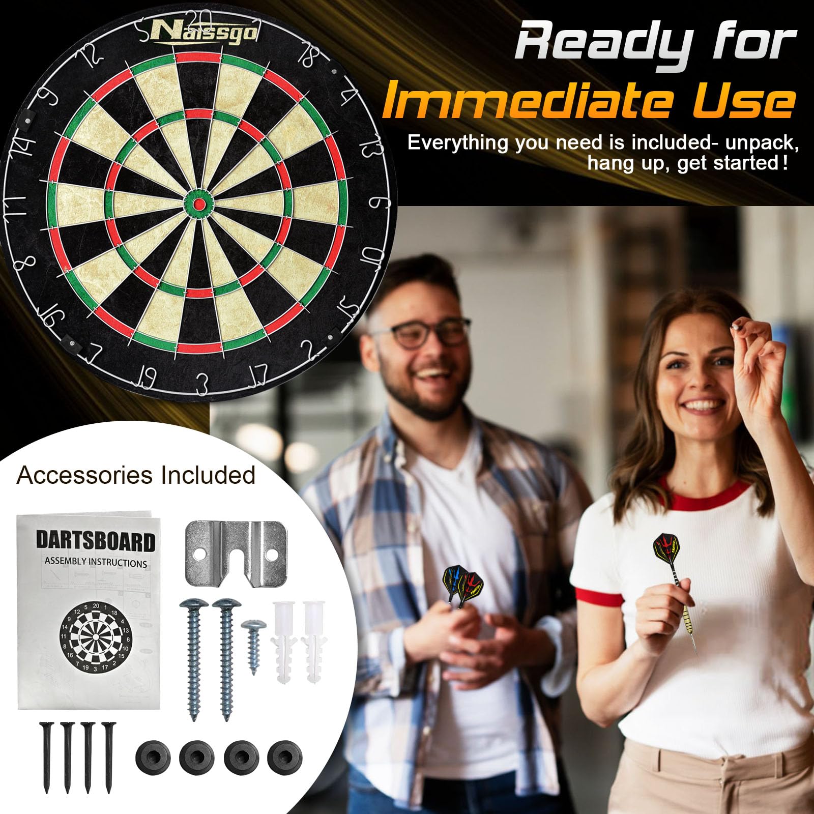 Bristle Dartscheibe, Endurance Round Wire Number Ring Sisal Darts Set inkl. 6 Sets Steeltip Darts