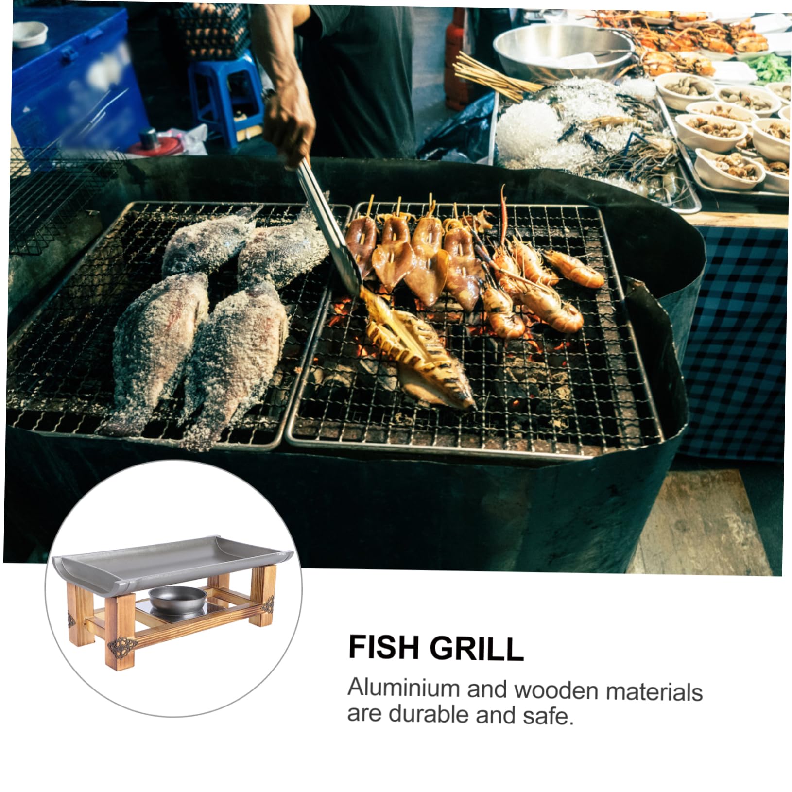 Parrilla de rejilla para barbacoa, Parrilla de camping for barbacoa de pescado multicolor 30 x 14 x 10 cm