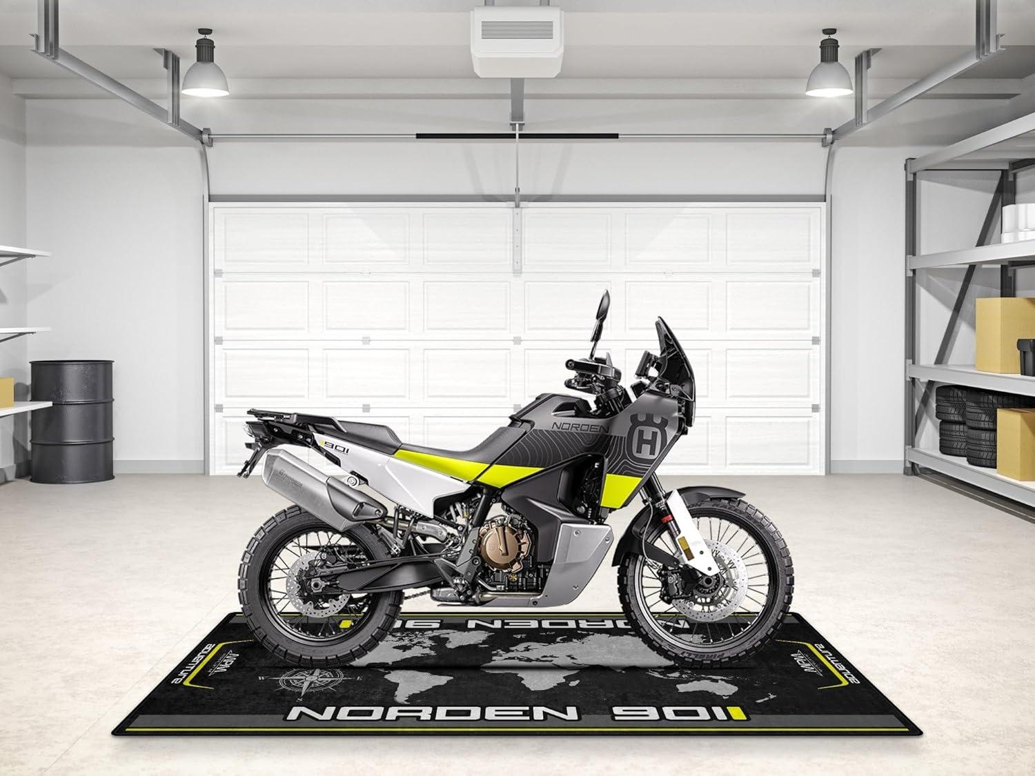 Parking Mat for Norden 901 Motorcycle Model, Display and Pit Mat, Washable Non-Slip Garage and Showroom Floor Carpet (Size 2: 102 x 47/260 x 120 cm)