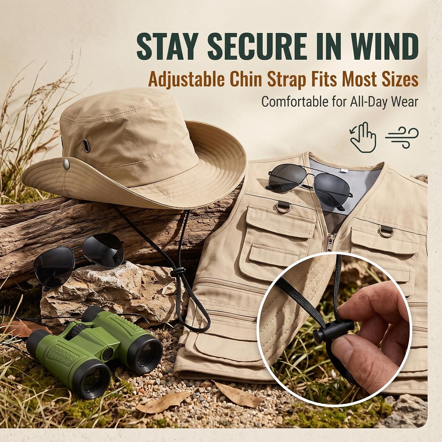 4 Pcs Men Safari Costume Set Outdoor Adventure Outfit with Hat, Vest, Sunglasses & Telescope, Breathable Hunting Fishing Kit Zoo Keeper Outfit Accessories for Halloween Cosplay Khaki