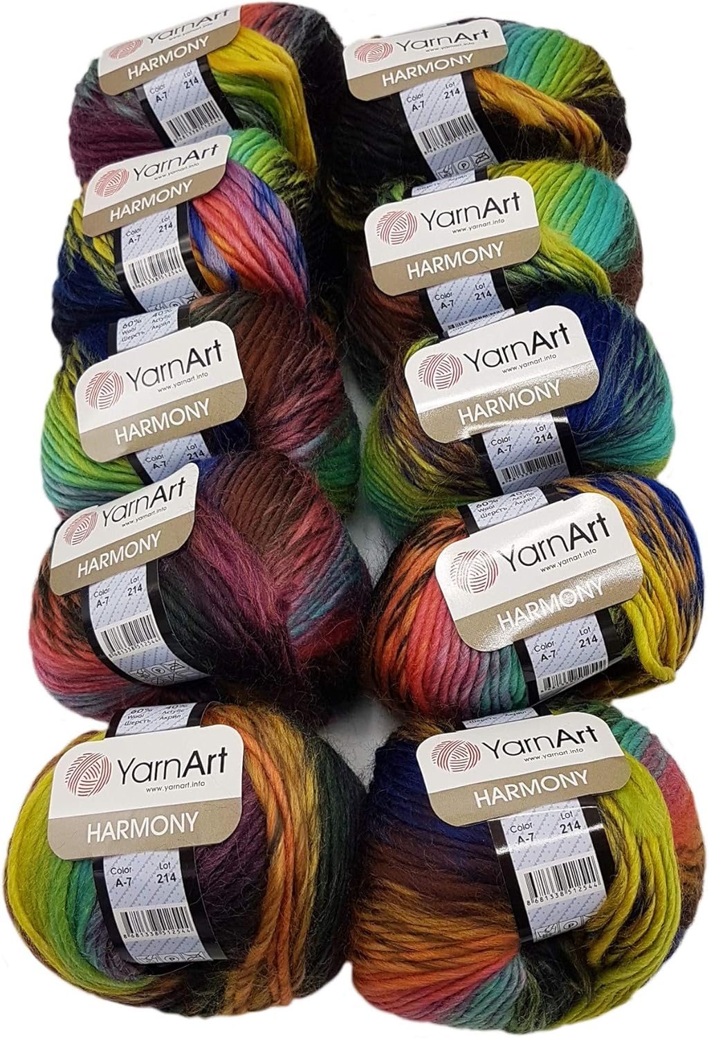 YarnArt Harmony Lot de 10 pelotes de laine à tricoter Multicolore avec dégradé de couleur, 500 g