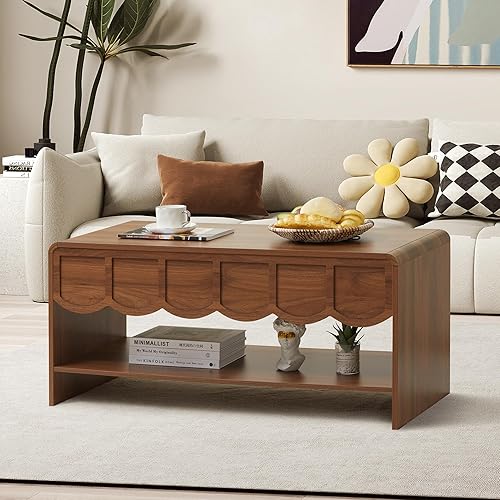 Miniatura 3 de Mesa de centro elevable con compartimento oculto, mesa central de madera de 2 niveles con panel ondulado, moderna mesa elevadora para el hogar, sala