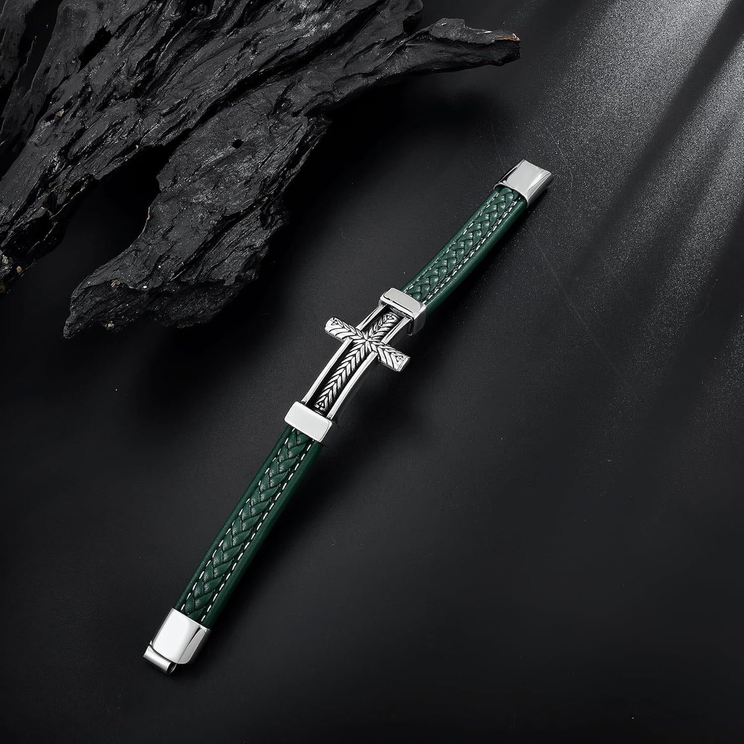 Mens Leather Cross Bracelet Multi-Layer Braided Faith Cross Bracelet for Religious Bangle Wristband Jewelry for Men Women - Image 3