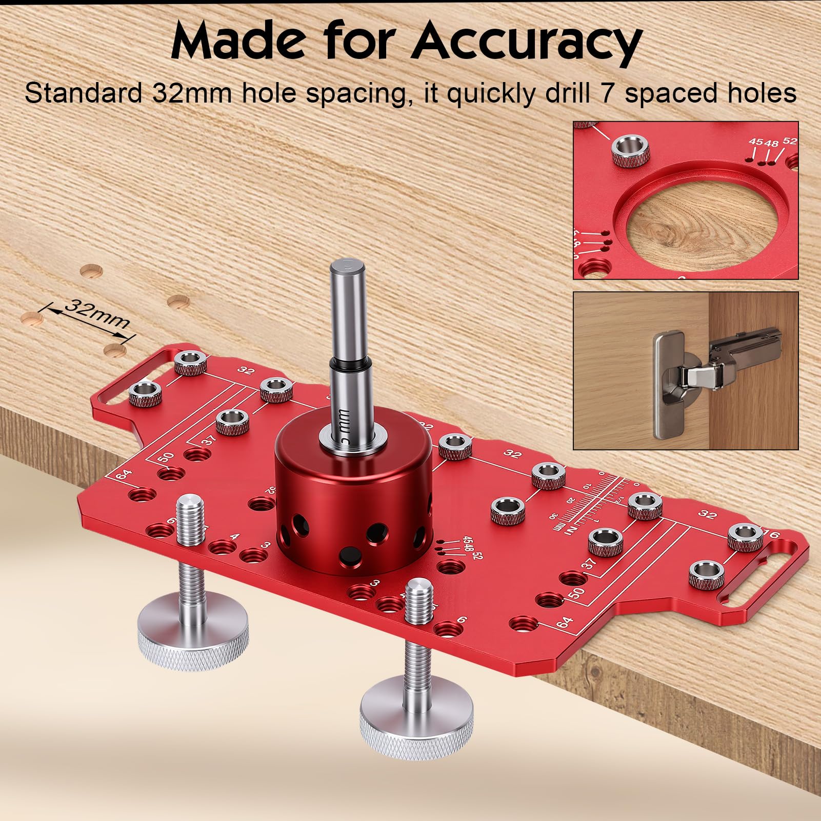 Bohrschablone für Regalstifte, Regalstiftvorrichtung Aluminiumlegierung Schrankbeschläge Schablone Bohrführung mit 5mm 6.25mm Bohrlehre für Holzbearbeitung, Standard-Lochabstand 32mm (Kurz)