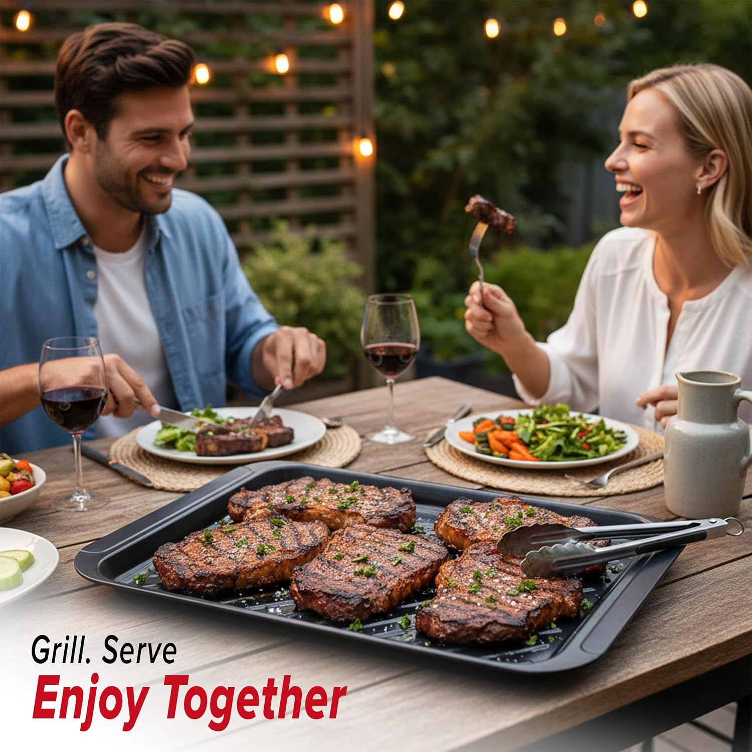 2PCs Prep and Serve Trays, 17" x 10.5" Melamine Deep Grilling Prep & Serve Trays, Melamine Trays | Serving Tray & Marinating Tray, BBQ Platters for Raw and Cooked Food, Serving Trays (Red, Black)