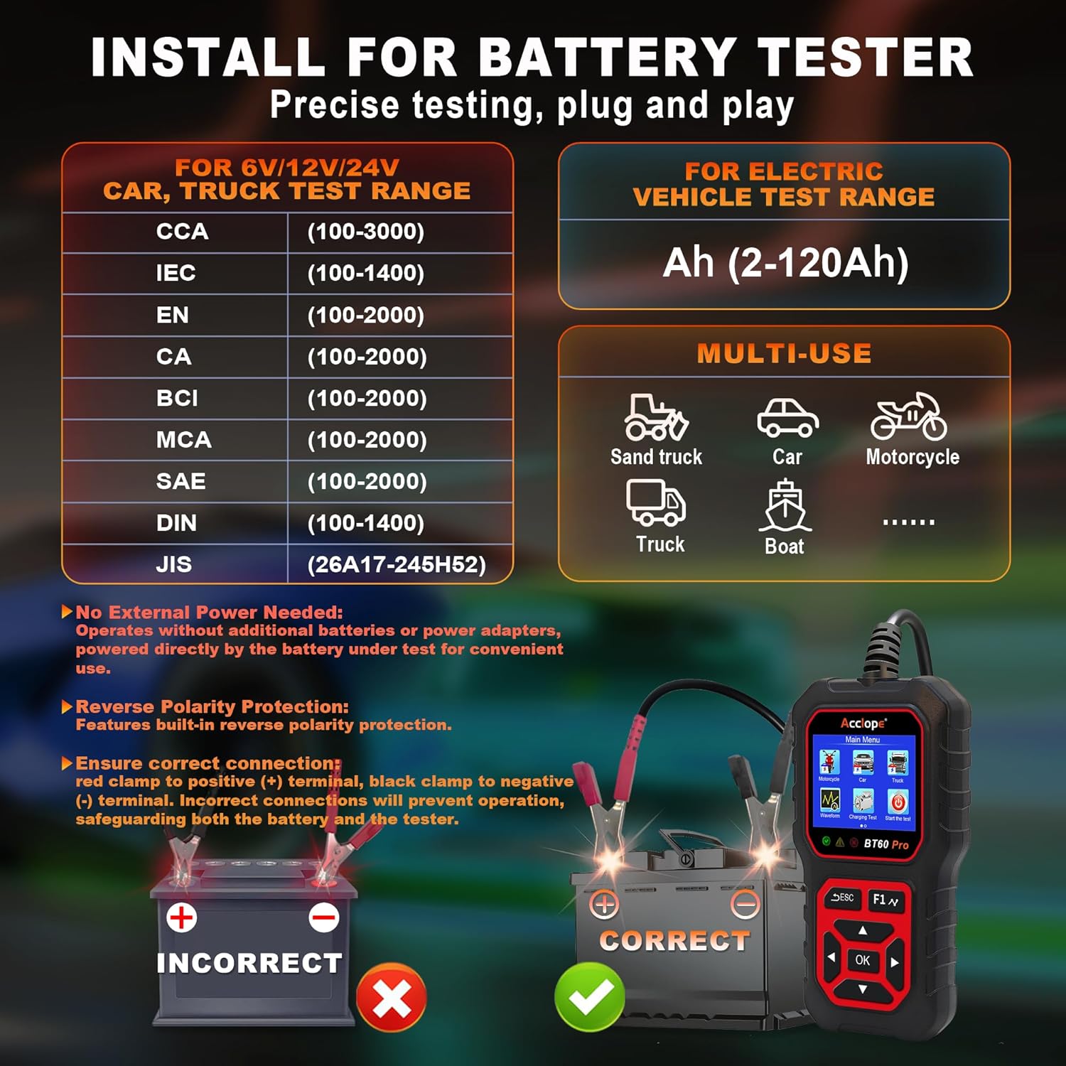 Correct and incorrect battery clamp connection