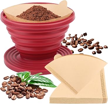 Foldable Coffee Filter, Silicone Coffee Dripper with 40 Cone Paper Filters, Camping Coffee Filter, Reusable Coffee Filter Holder, Portable Outdoor Coffee Filter Cone for Camping, Travel