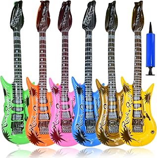 6 Pcs Inflatable Guitars 36 In Blow Up Guitar 6 Colors Inflatable Rock Star Toy Set with 1 Blue Air Pump Rock And Roll Party Decorations for 80s 90s Themed Carnival Party Photo Booth Props