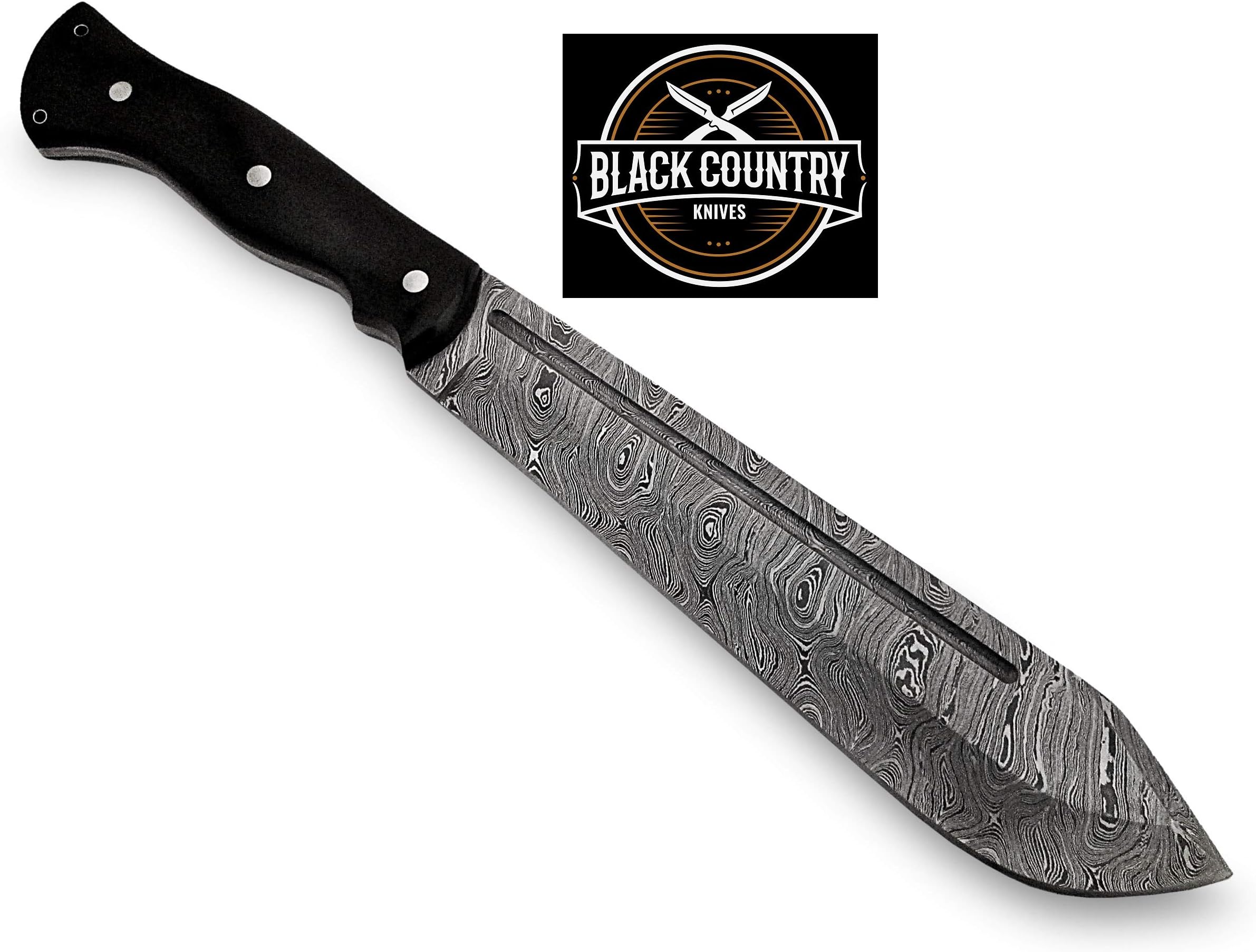 Black Country Custom Damascus Handmade Hunting Bowie Knife. Comes with a Sheath.