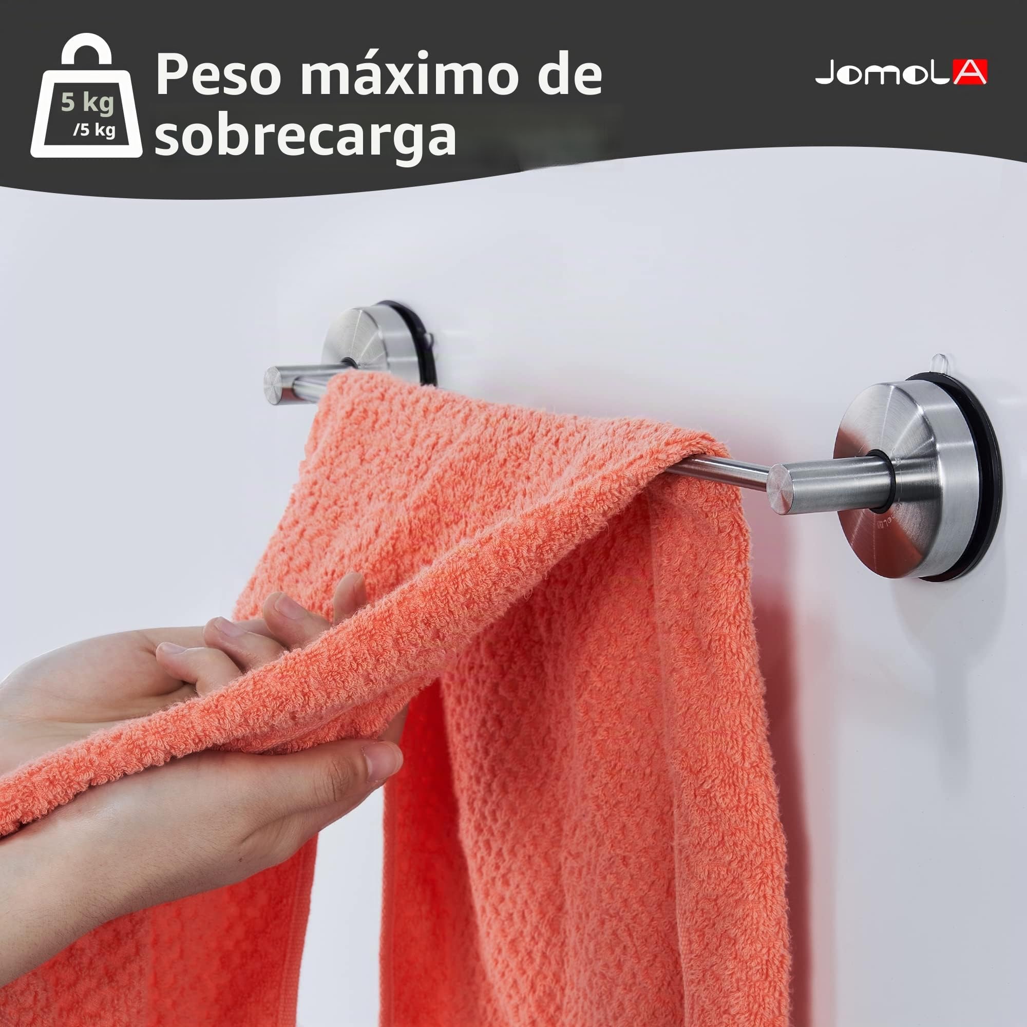 JOMOLA Toalleros de Baño con Ventosa Sin Taladro Toallero de Barra Acero Inoxidable Toallero de Pared para Cocina y Baño Barra De Toallero Acabado Cepillado, Plata, 42.8CM