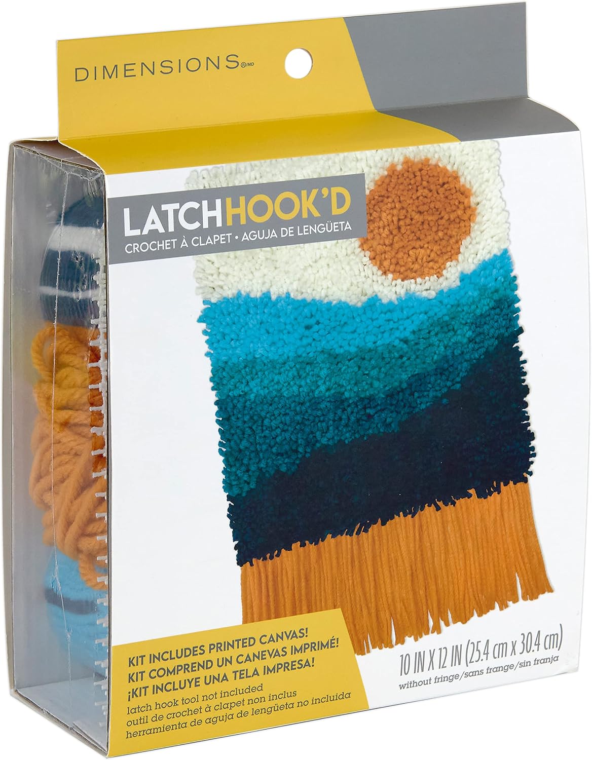Dimensions 72-76380 Colorful Sunset Beginner Latch Hook Kit with Fringe, 10" x 12", Multicolor, 3pcs