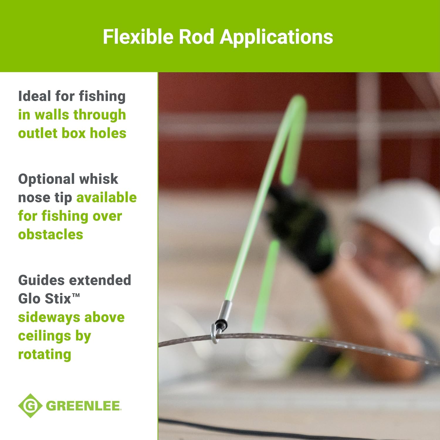 Greenlee 540-15 Glo Stix Kit with 3 Flexible Luminescent Fiberglass Glow-in-the-Dark Fish Rods, 3-Piece Electrical Fish Sticks Set for Wire Fishing