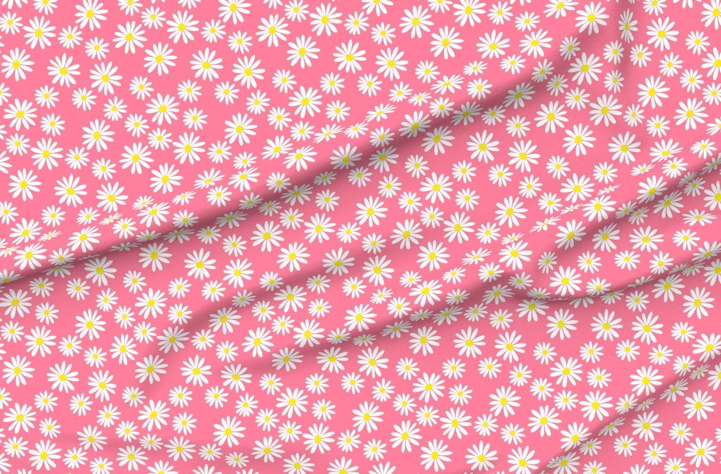 Spoonflower Fabric - White Daisies Pink De Black Daisy Floral Flowers Printed on Organic Cotton Sateen Fabric by The Yard - Sewing Quilting Apparel Home Decor