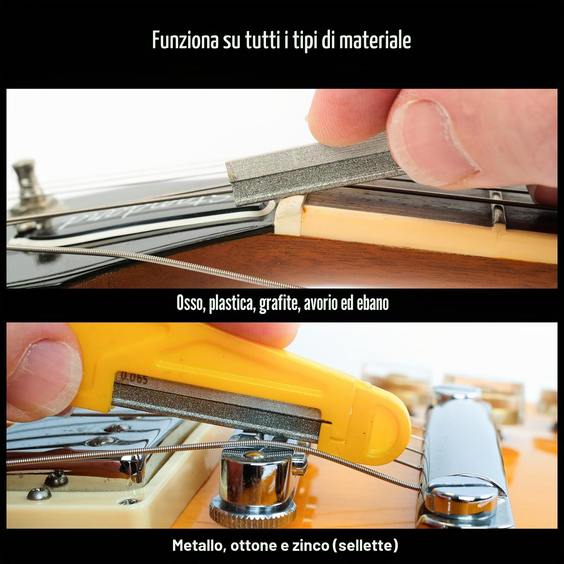 MusicNomad Set di 6 lime per dadi per chitarra elettrica, rivestite in diamante, corde super leggere (MN667)