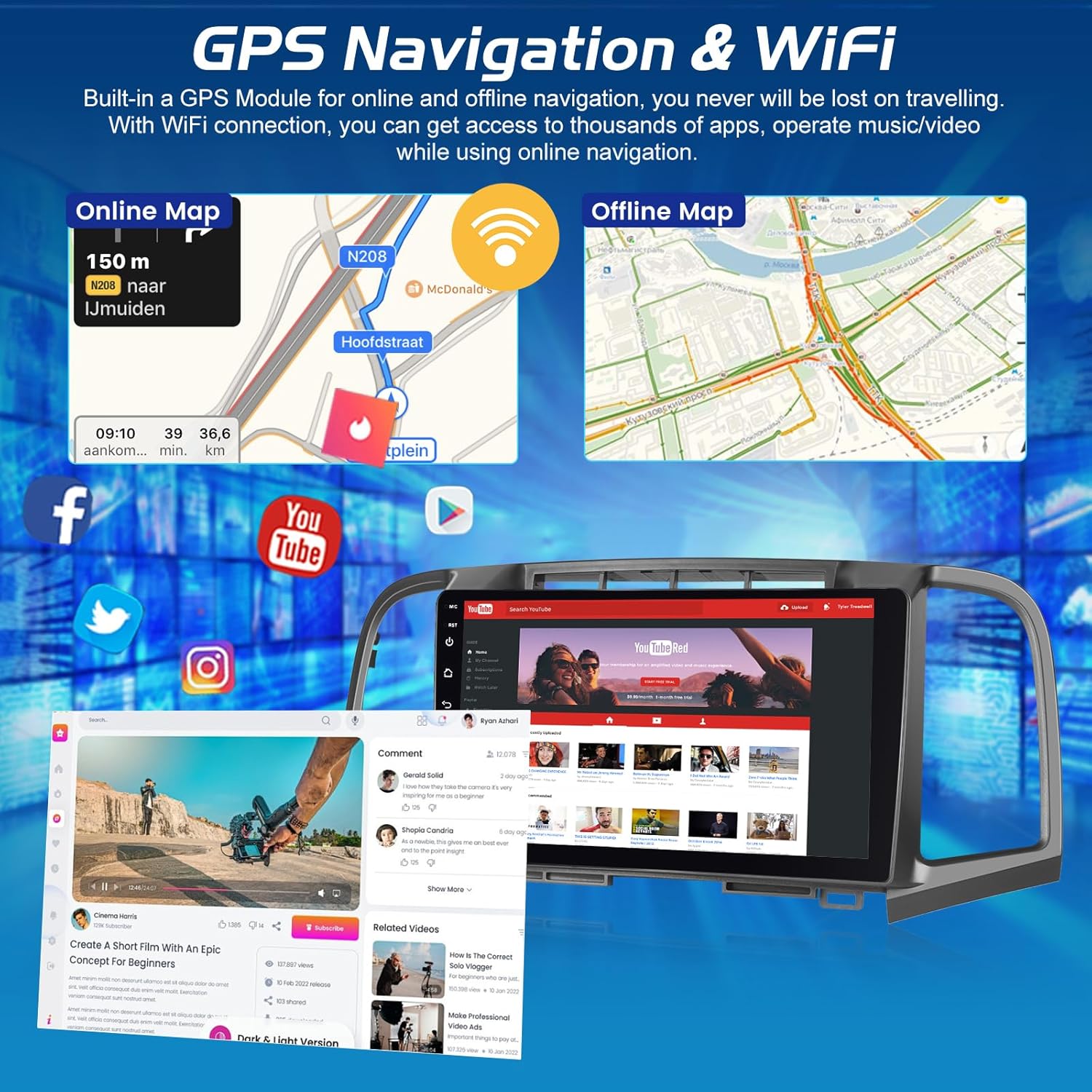 [4+64G] NHOPEEW Android Car Stereo for Toyota Venza 2008-2016 - Car Radio with 9 Inch HD Touchscreen - Wireless CarPlay & Android Auto / 32 EQ/WiFi/GPS Navi/SWC/Bluetooth + AHD Backup Camera