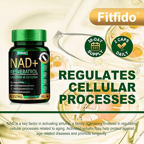 Miniatura 9 de Complejo liposomal NAD+ Resveratrol 300mg - Absorción mejorada con urolitina A y CoQ10 - Apoya la energía celular y el mantenimiento del ADN - Sin