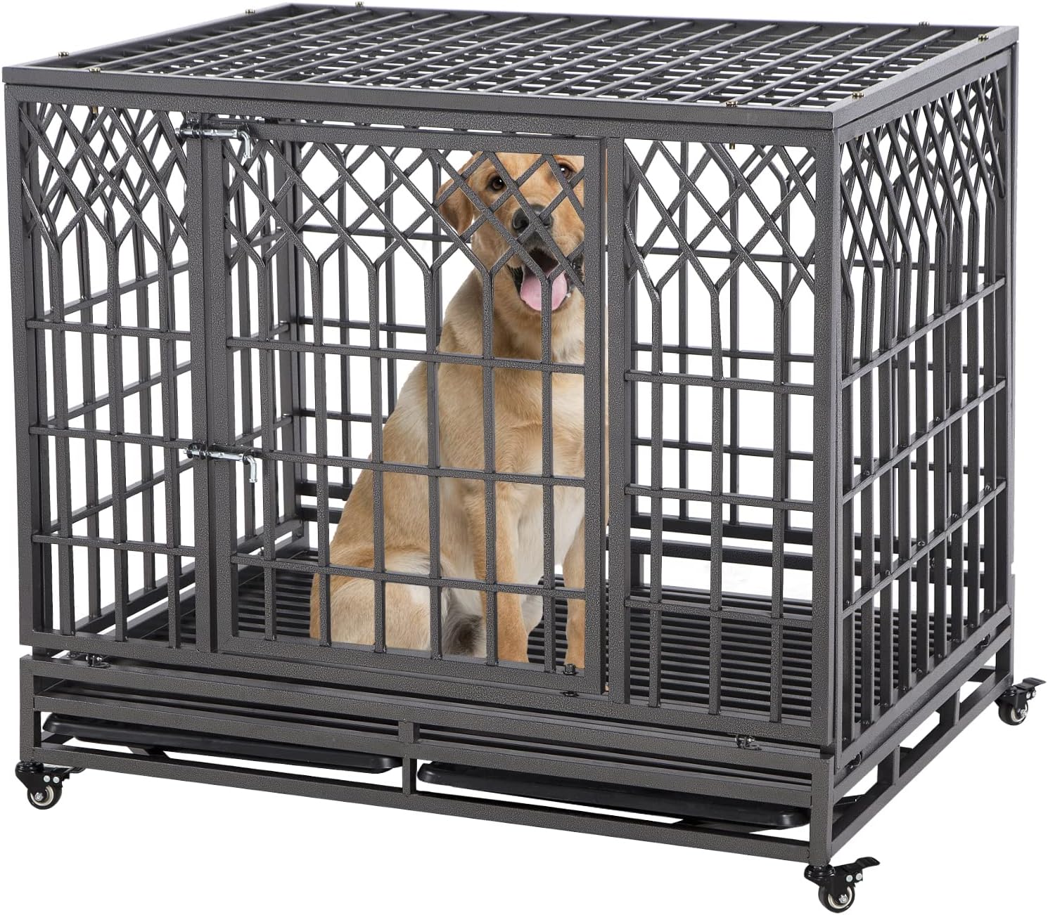 HIDOG 46'' Heavy Duty Dog Crate Strong Metal Dog Cage for
