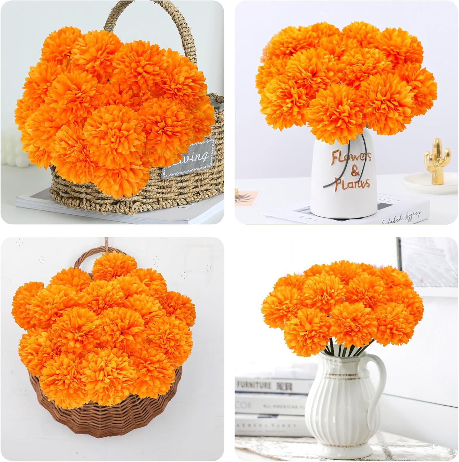 12 Pcs Orange Artificial Chrysanthemums Fall Flowers Silk Marigold Fake Mums Flowers for Home Party Centerpiece Vase Decor - Image 7