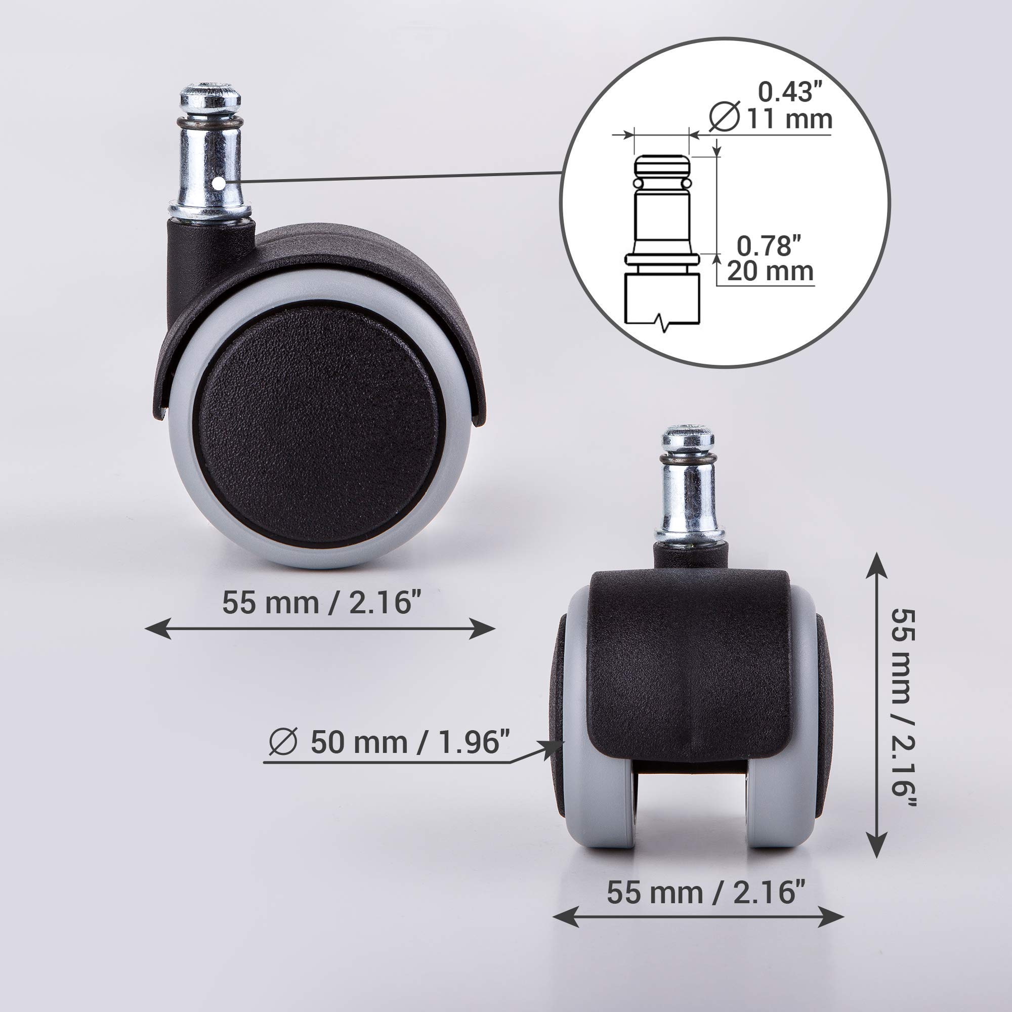 (Do 1 krzesła) Koła gumowe 50 mm, kółka do krzeseł biurowych, zamienne, uniwersalne uchwyty obrotowe, kółka podwójne (5)