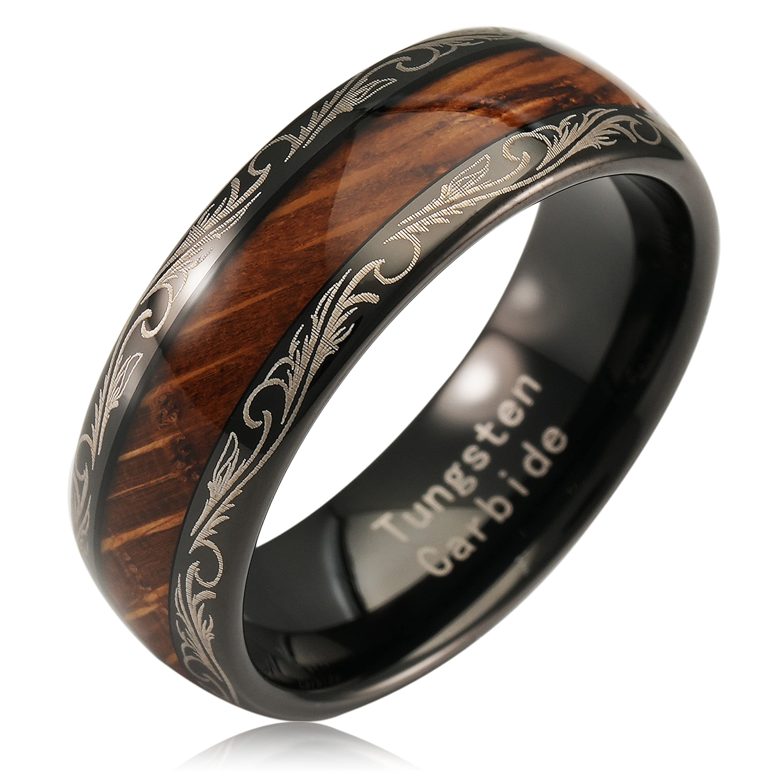 100S JEWELRY Whiskey Barrel Wood Inlay Ring