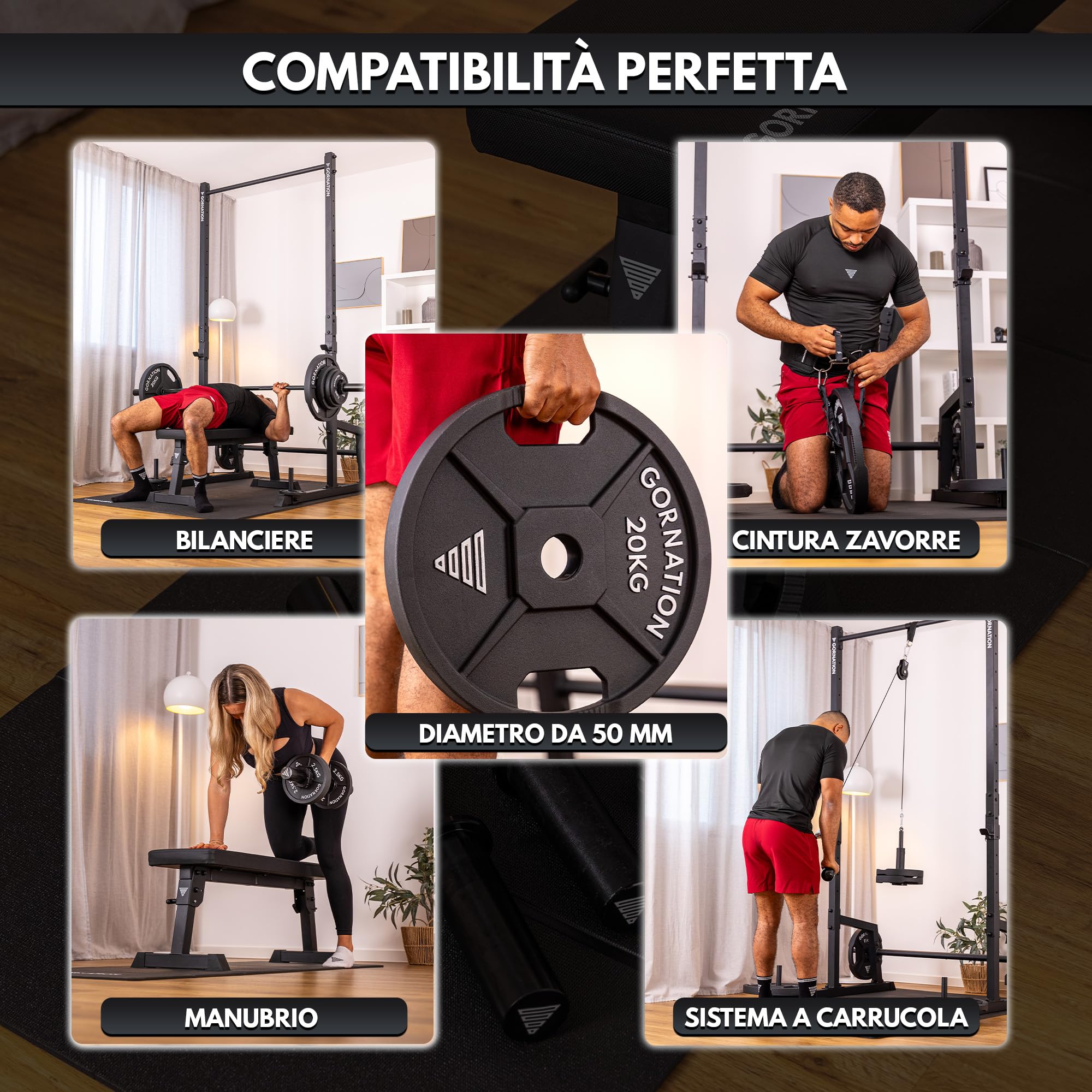 GORNATION Dischi Pesi 50mm in Ghisa, Dischi Olimpici per Bilanciere e Manubri, Weight Plates con Maniglie, Set Pesi per Allenamento Forza, Fitness e Calisthenics