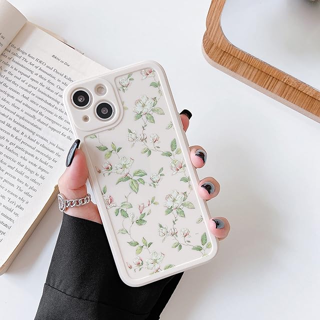 ZTOFERA Compatible with iPhone 13 (6.1") Silicone Case, Floral Leaves Pattern Designer Shockproof Protective Bumper Case Girls Women Soft Phone Cover for iPhone 13, Beige