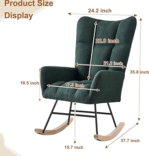 Miniatura 2 de Mecedora para guardería, mecedora tapizada de tela de peluche con respaldo alto, reposabrazos y base segura de madera maciza, silla de enfermería