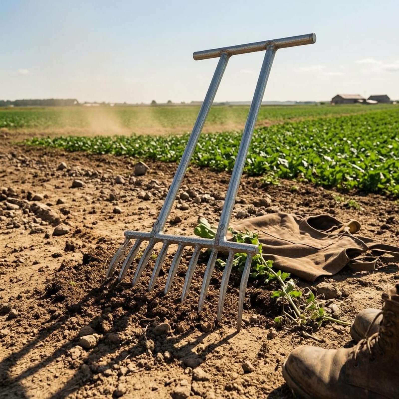 Forcone Agricolo per Bulbi Scavo Coltivazione Rastrello a Denti Punta in Acciaio Rinforzato con Telaio Verticale E Barra di Rinforzo per Dissodare