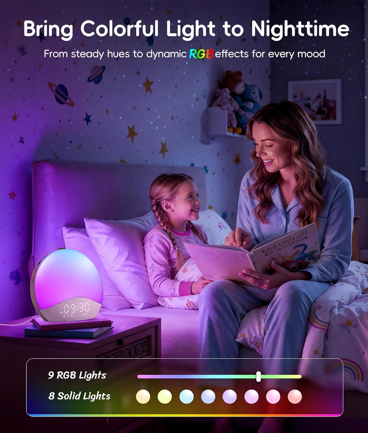 ecozy Sunrise Alarm Clock for Bedroom, White Noise Sound Machine, 26 Soothing Sounds, 17 Night Lights, Bluetooth Speaker, Music-Sync Lights, Wake Up Sunlight for Heavy Sleepers, Adults, Kids - Natural