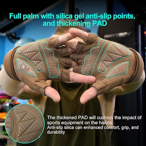 Miniatura 3 de Guantes de entrenamiento para hombres y mujeres, guantes acolchados para levantamiento de pesas con soporte para muñeca, protección completa de la