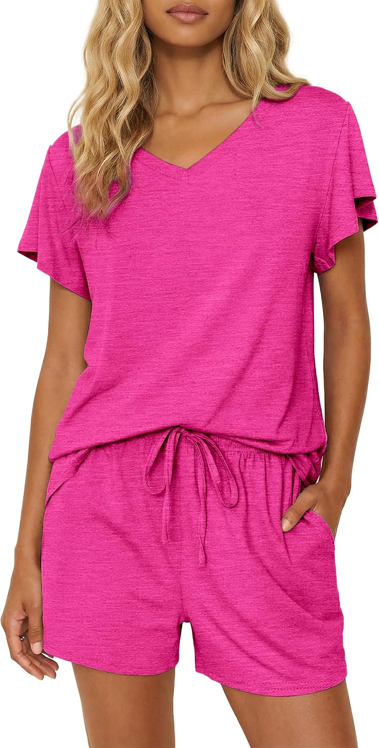 Ekouaer Pajamas Set Women Casual Ruffle Sleeves Soft Comfy Loungewear Set with Pockets