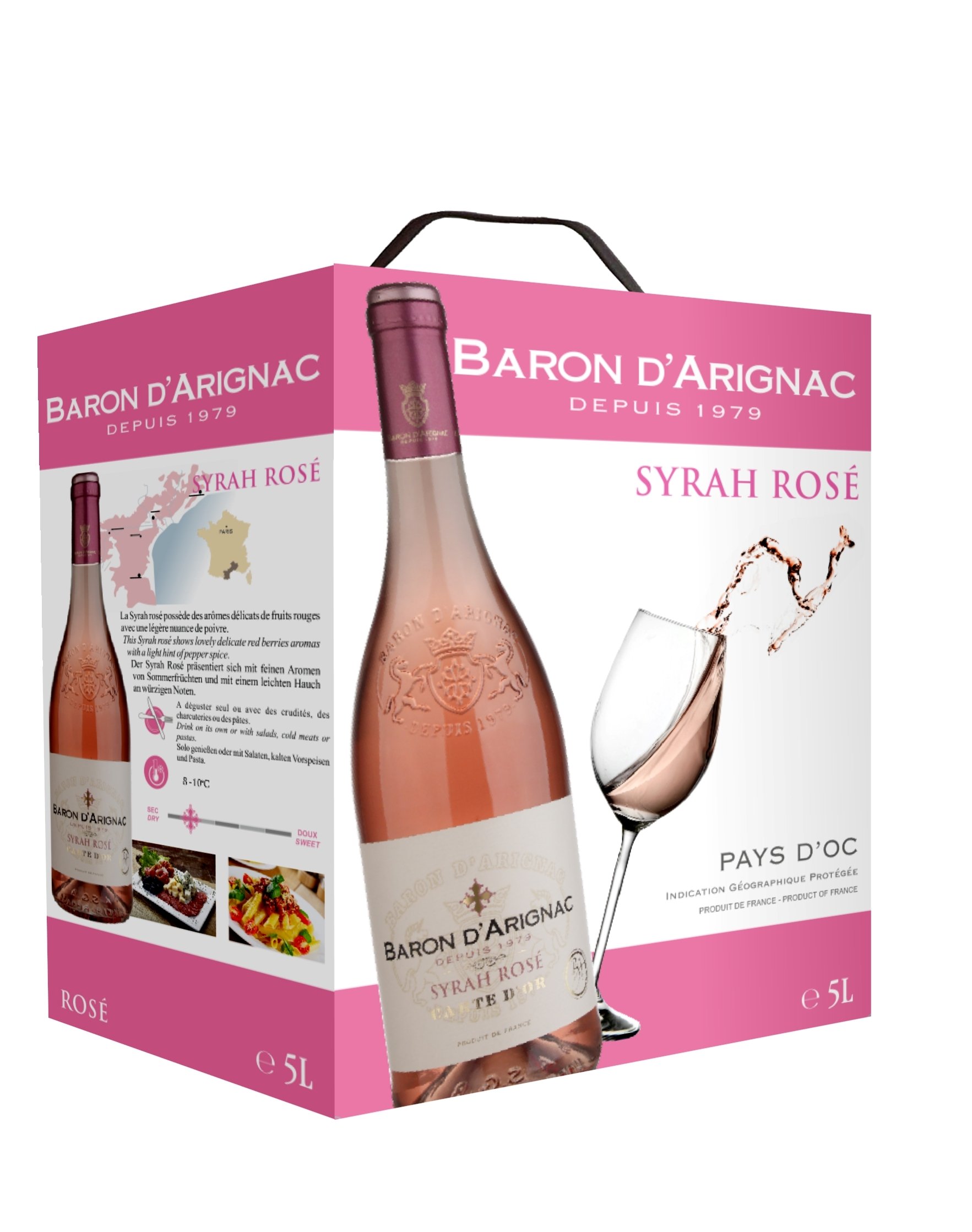 Baron d'Arignac - Syrah rosé, Vino Rosato di Francia, Bag in Box BIB 5L (1 x 5L)
