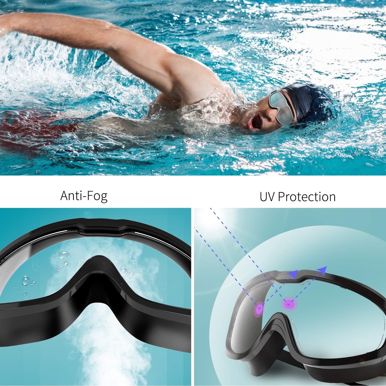 Greatever Swim Goggles Solid PC Frame Anti-Leak&Anti-Fog for Adult and Kids