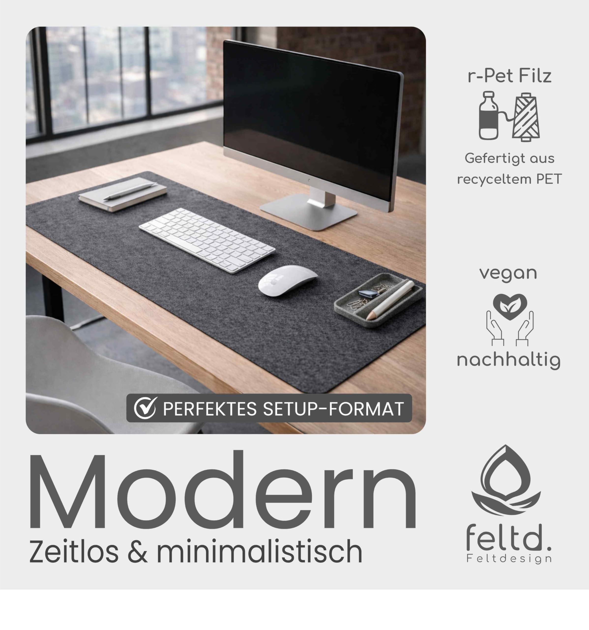 rPET-Filz-Schreibtischunterlage 50 × 90 cm, Shadow | für Schreibtisch und Homeoffice; inkl. Antirutschunterlage