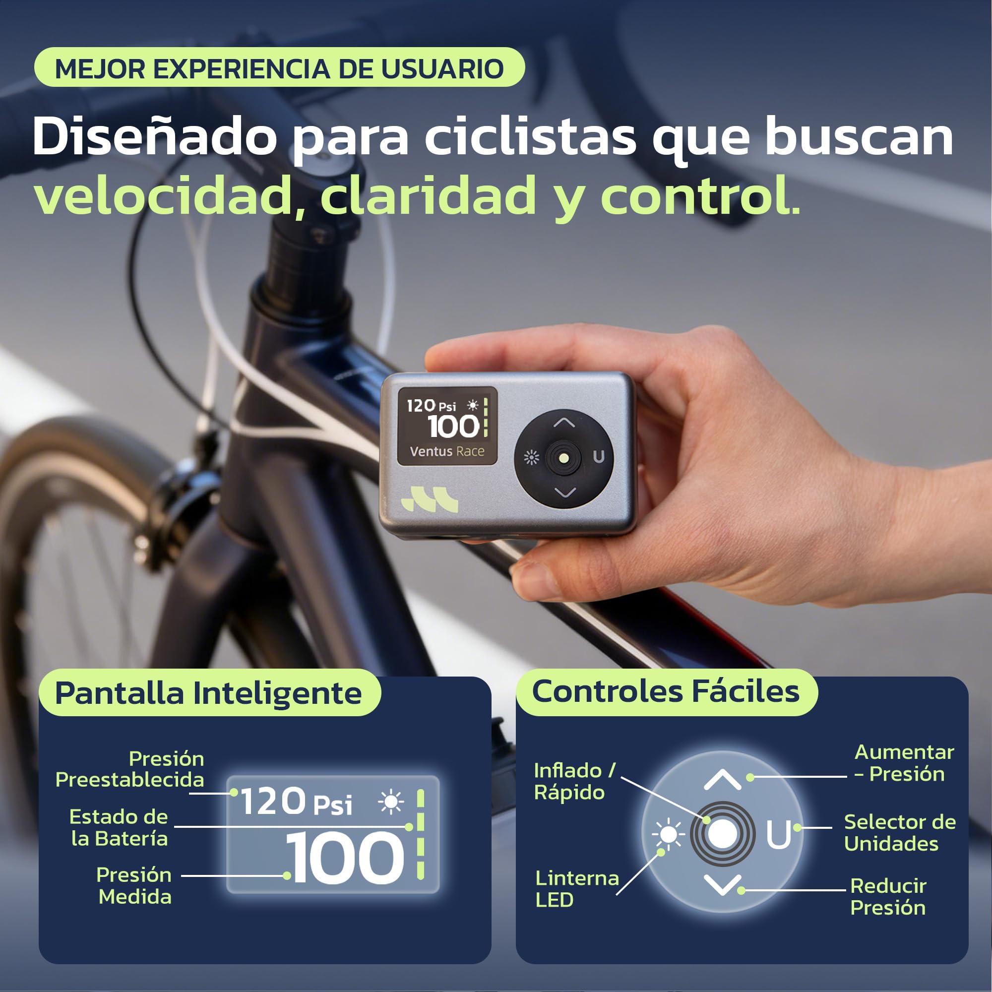 Woowind Inflador Bicicletas Inflador Electrico con Manómetro, Inflado Rápido 50s, 120 PSI, Mini Bomba de Aire Bicicleta, con válvulas Presta y Schrader para Todas Las Bicicleta - 5