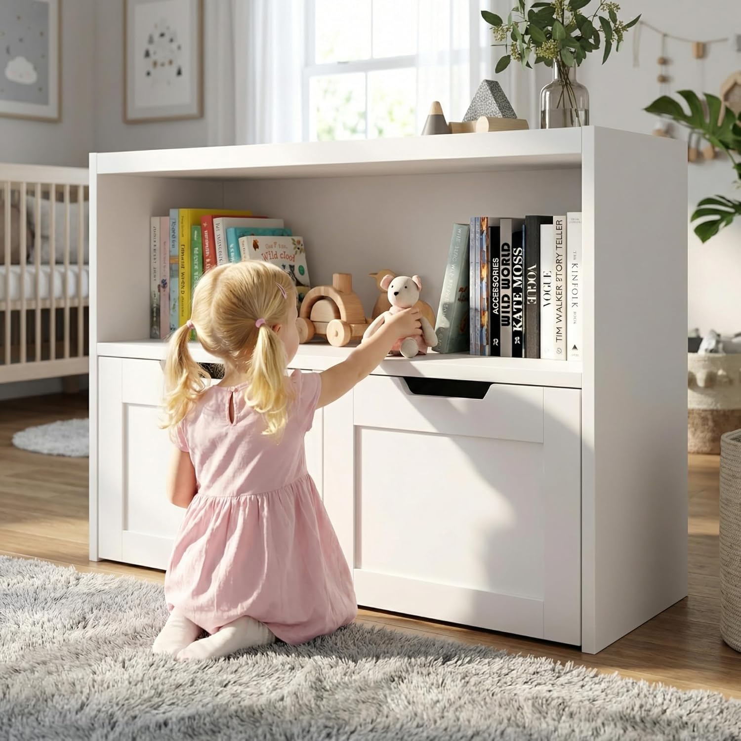 Book Organizer & Toy Storage Cabinet White – Large Capacity with Drawers and Shelves, Safe & Durable Design, Easy to Assemble