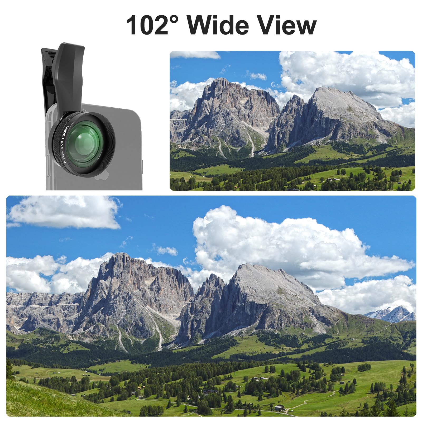 Obiettivo grandangolare 0,75X per smartphone iPhone e Android, compatibile con gabbia per telefono SmallRig NEEWER, con clip universale per obiettivo da 17 mm e borsa portatile nera
