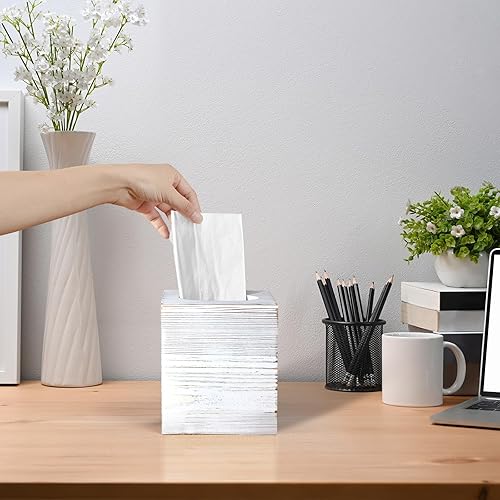 Miniatura 10 de ALELION Caja de pañuelos cuadrada  Soporte para caja de pañuelos de madera de acacia para mesitas de noche de mesa, baño y oficina, cubierta