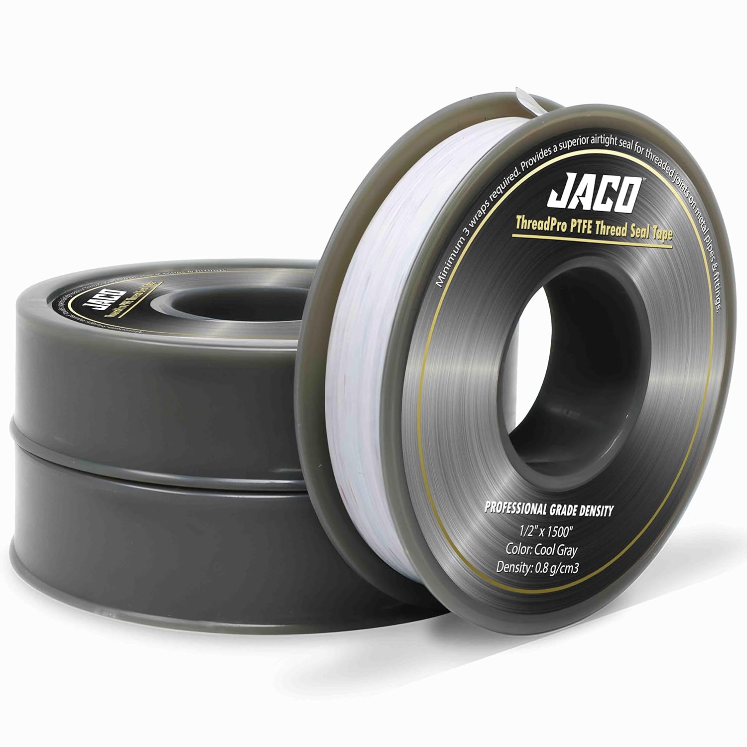 JACO ThreadPro High-Density Thread Seal Tape - 1/2" x 125 ft. (Mega Roll) | Professional PTFE Pipe Sealant | Plumbers Tape (3-Pack)