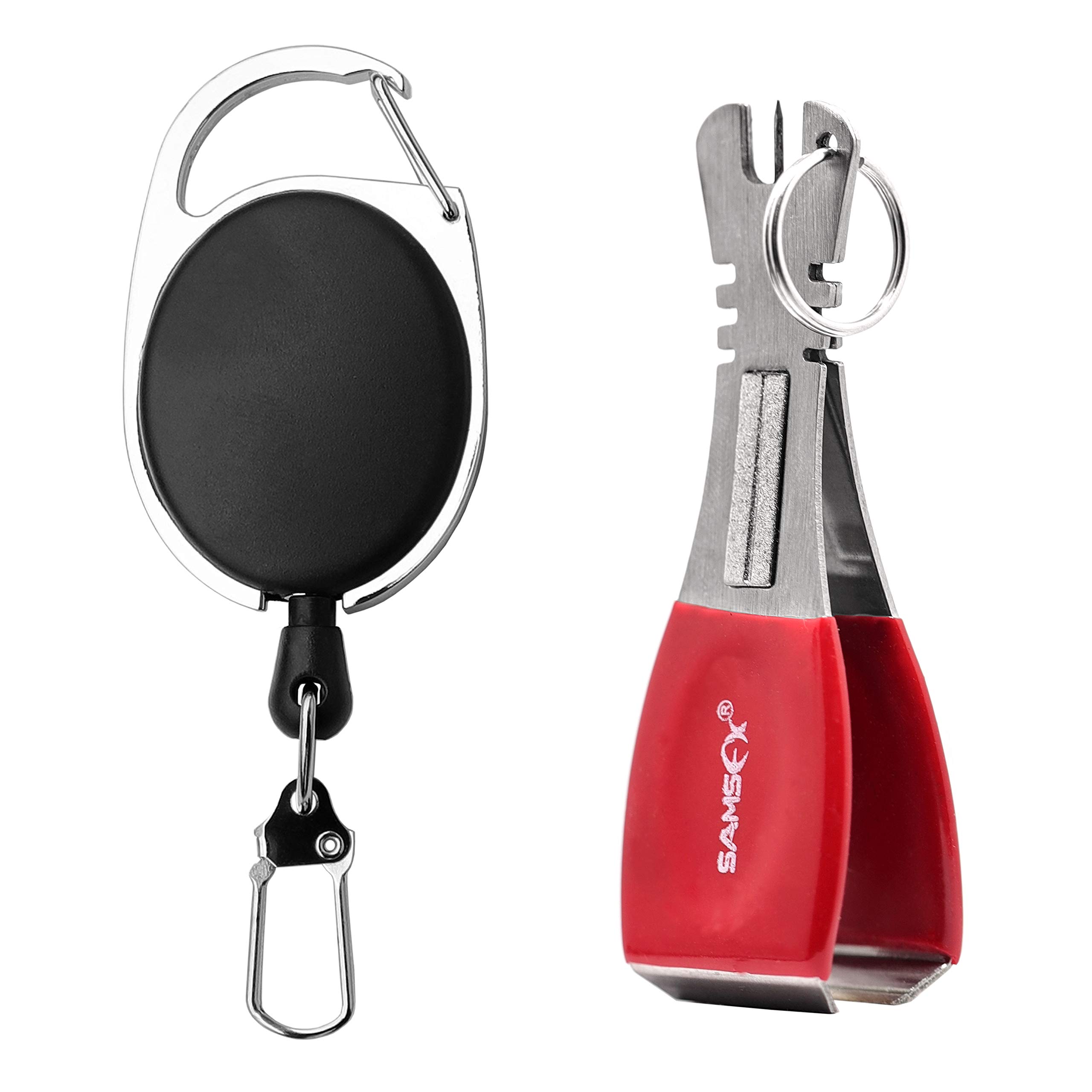 SAMSFX Fishing 4 in 1 Line Nippers 3.5" x 1.1" with Comfortable Grip and Zinger Retractors Fly Fishing Tools Combo