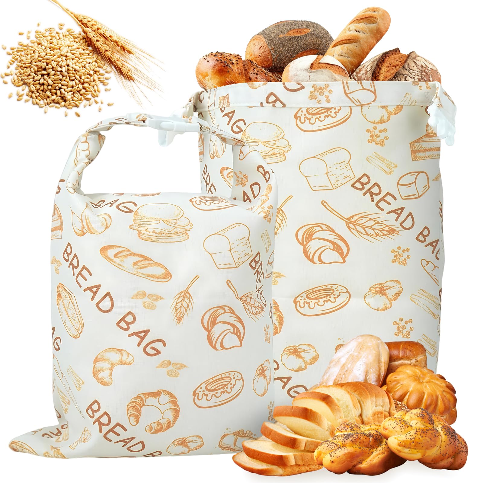 Kikaword Beige 2Pcs Beeswax Bread Bags,Bread Bags For Homemade Bread,Reusable Linen Breads Storage Bags,Keeps Fresh For Sourdough & Artisan Loaves(43 * 33Cm)