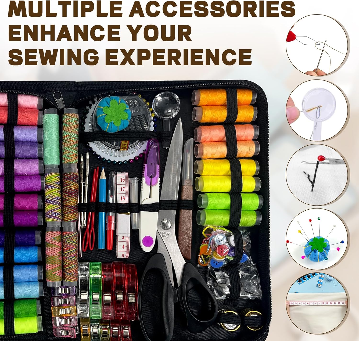 305Pcs Sewing Kit for Adults, 56Color Thread Spools, Portable Needle and Thread Kit for Sewing, with Scissors and Accessories for Adults, Beginner, Home, Travel, Emergency Sewing Kits