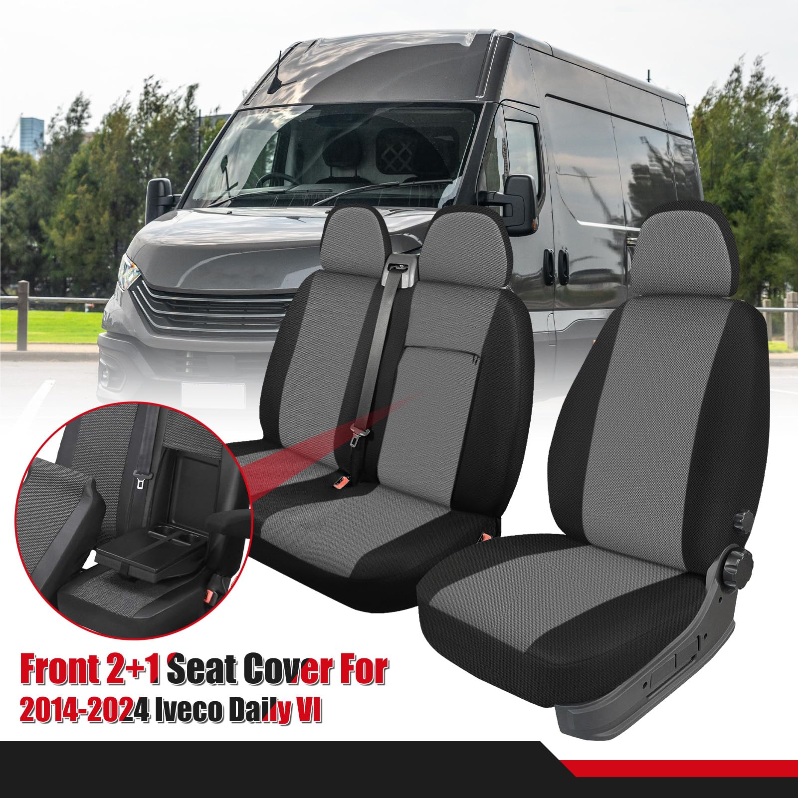 Sitzbezüge Auto für Iveco Daily VI 2014-2025 -2+1- Erste Reihe | Vordersitze Sitzbezug Autositzbezüge Auto-Sitzschoner Schonbezüge Sitzauflagen, Schwarz & Dunkelgrau