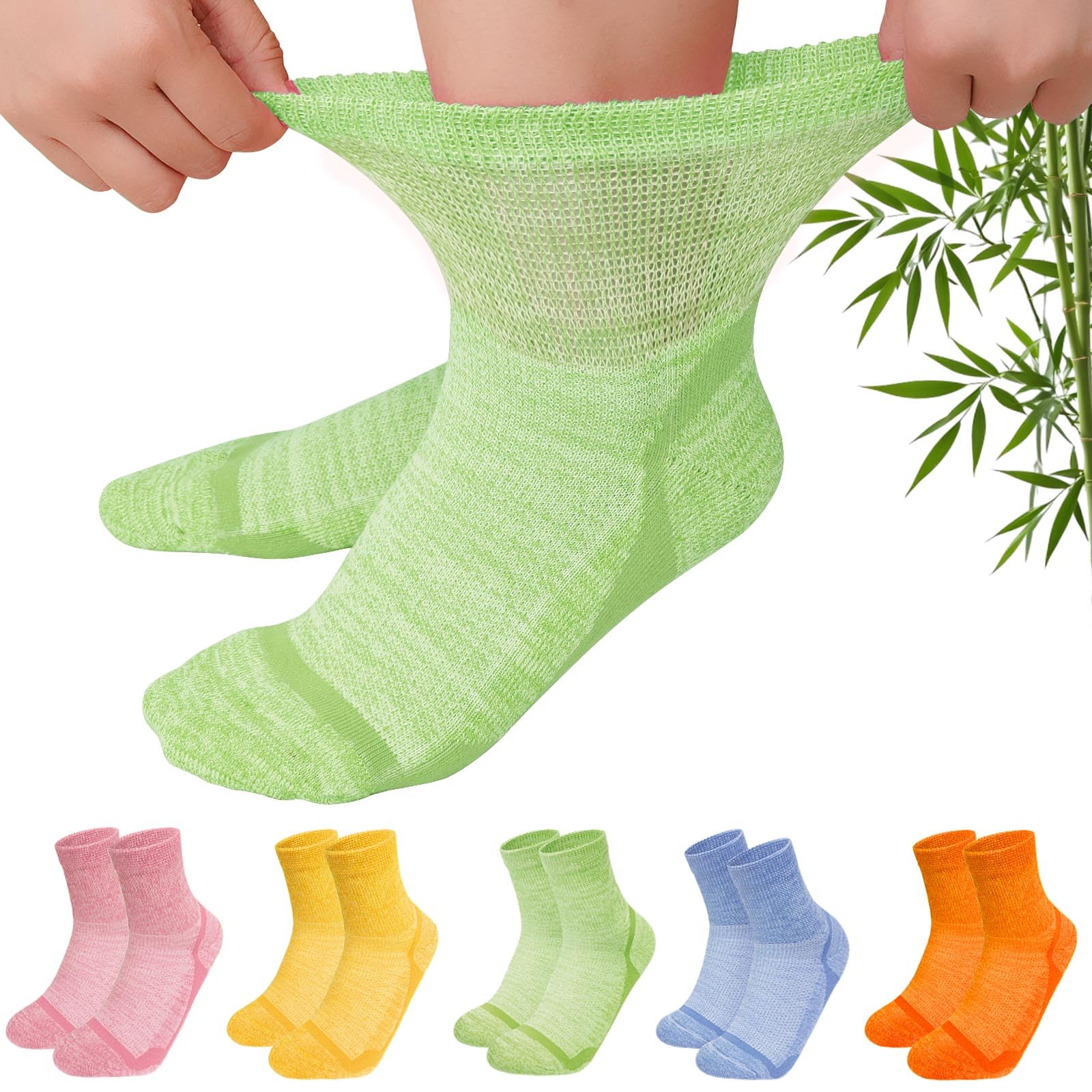 LOFIR Bambus Diabetiker Socken für Damen: Diabetikersocken Ohne Gummibund Herren Extra Weit Breiter Gürtel Ohne Naht kurz Socken für Senioren Geschwollene füße 5 Paare Gelb 5 Paare 39-42