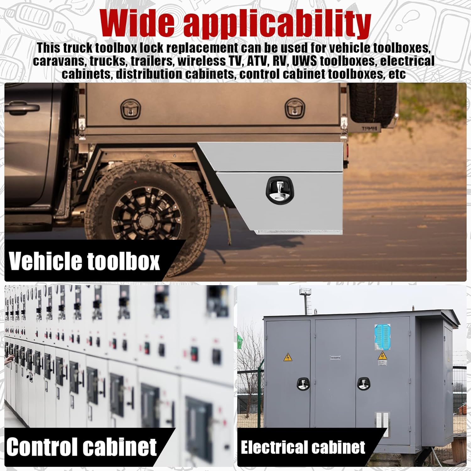 2Pcs Compression Whale Tail Locks Truck Tool Box Latch Toolbox Fishtail Lock Lever Replacement T Shaped Handle Paddle Lock with Key Suitable for Truck RVs Trailer Box Silver