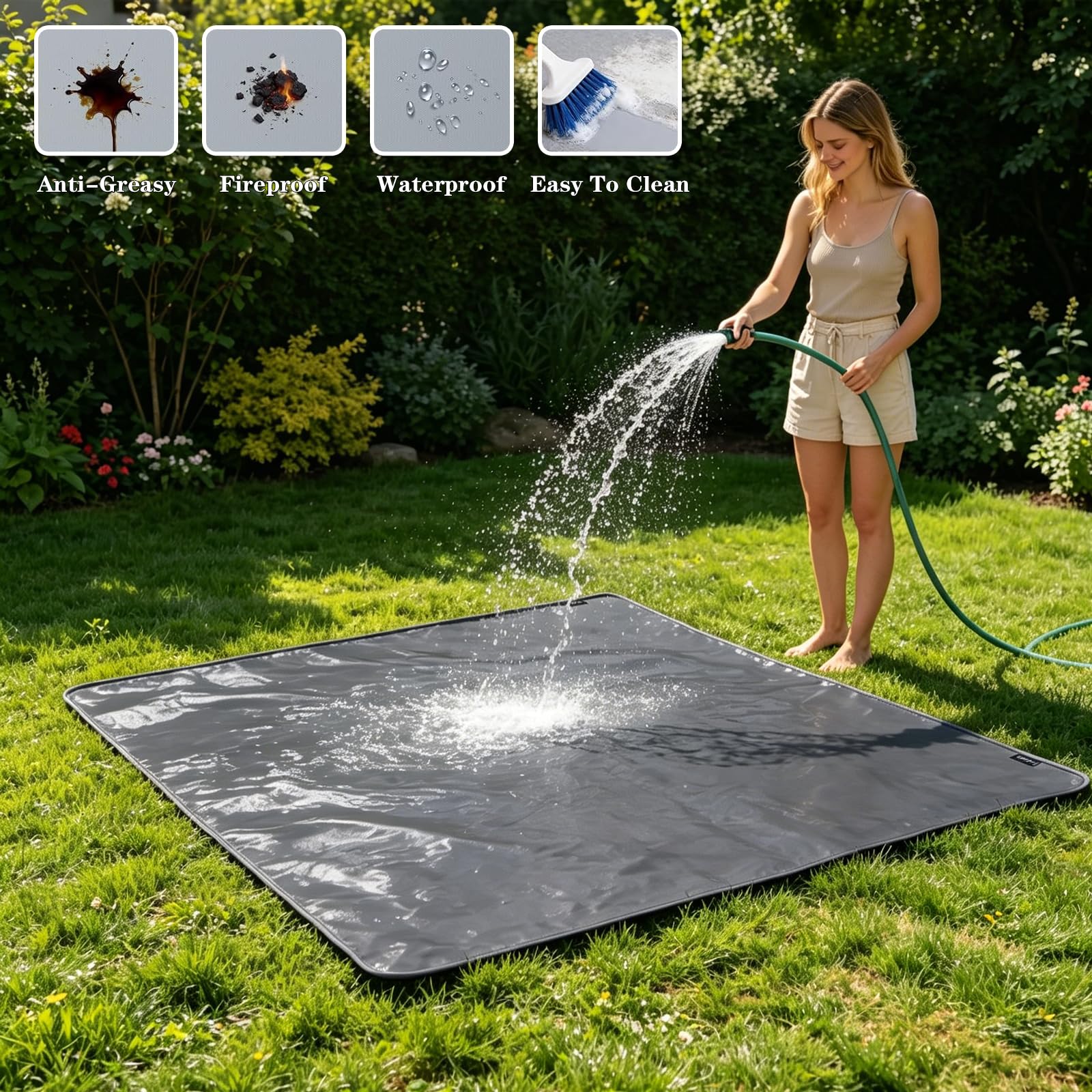 Grillunterlage, Grillschutzmatte Boden, Hitzebeständig, Wasser- Und ÖLabweisend, Leicht Zu Reinigen, Grill Teppich Outdoor für Grills, Gasgriller Und Feuerstellen Im Freien, 122 × 91 cm
