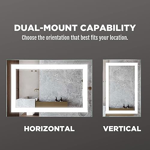 Miniatura 2 de Espejo LED de tocador de baño de 30 x 20 pulgadas montado en la pared, regulable, iluminado, espejo antivaho - Diseño moderno y sin marco