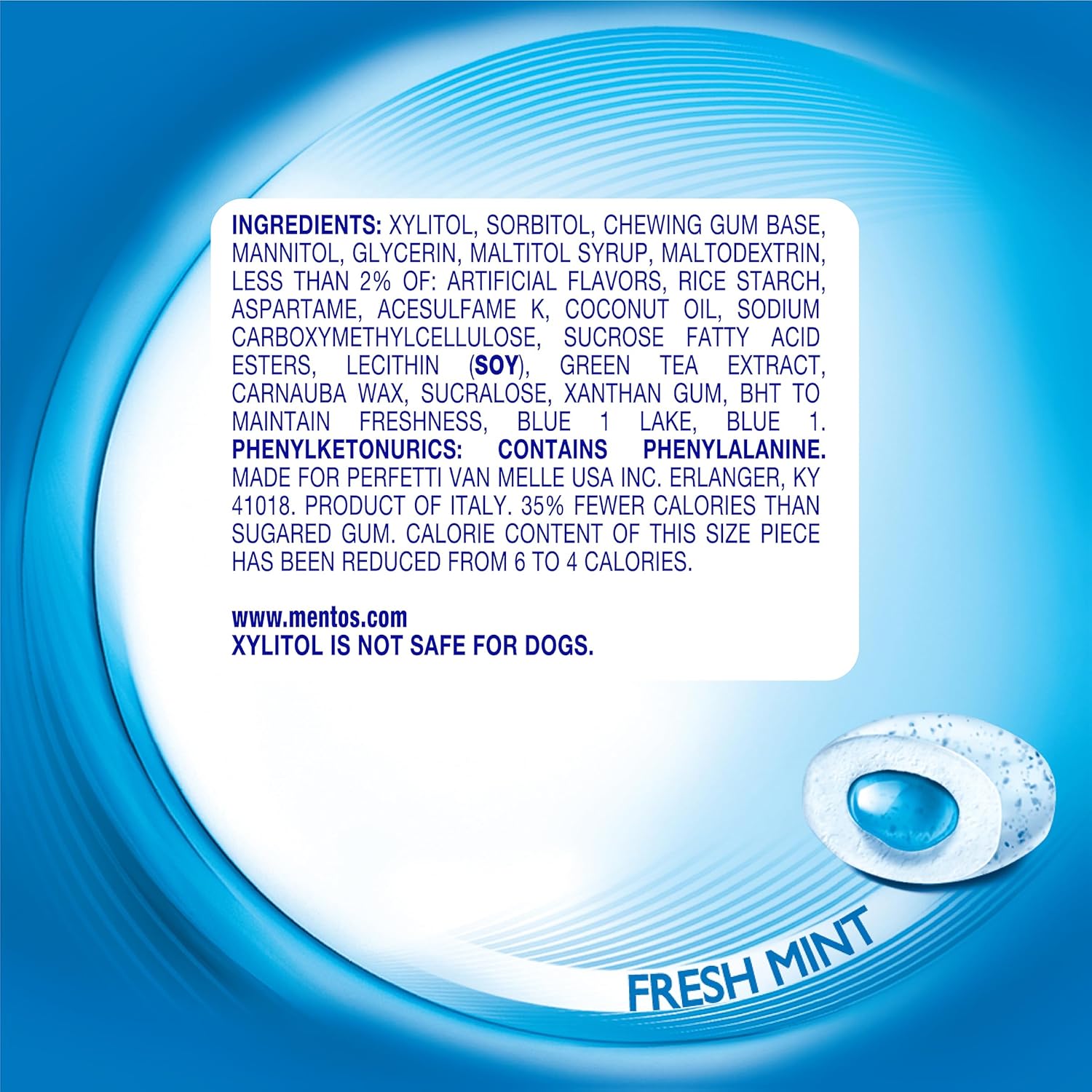 Mentos e Fresh Sr-Chewing Gum with Xylitol, Fresh Mint