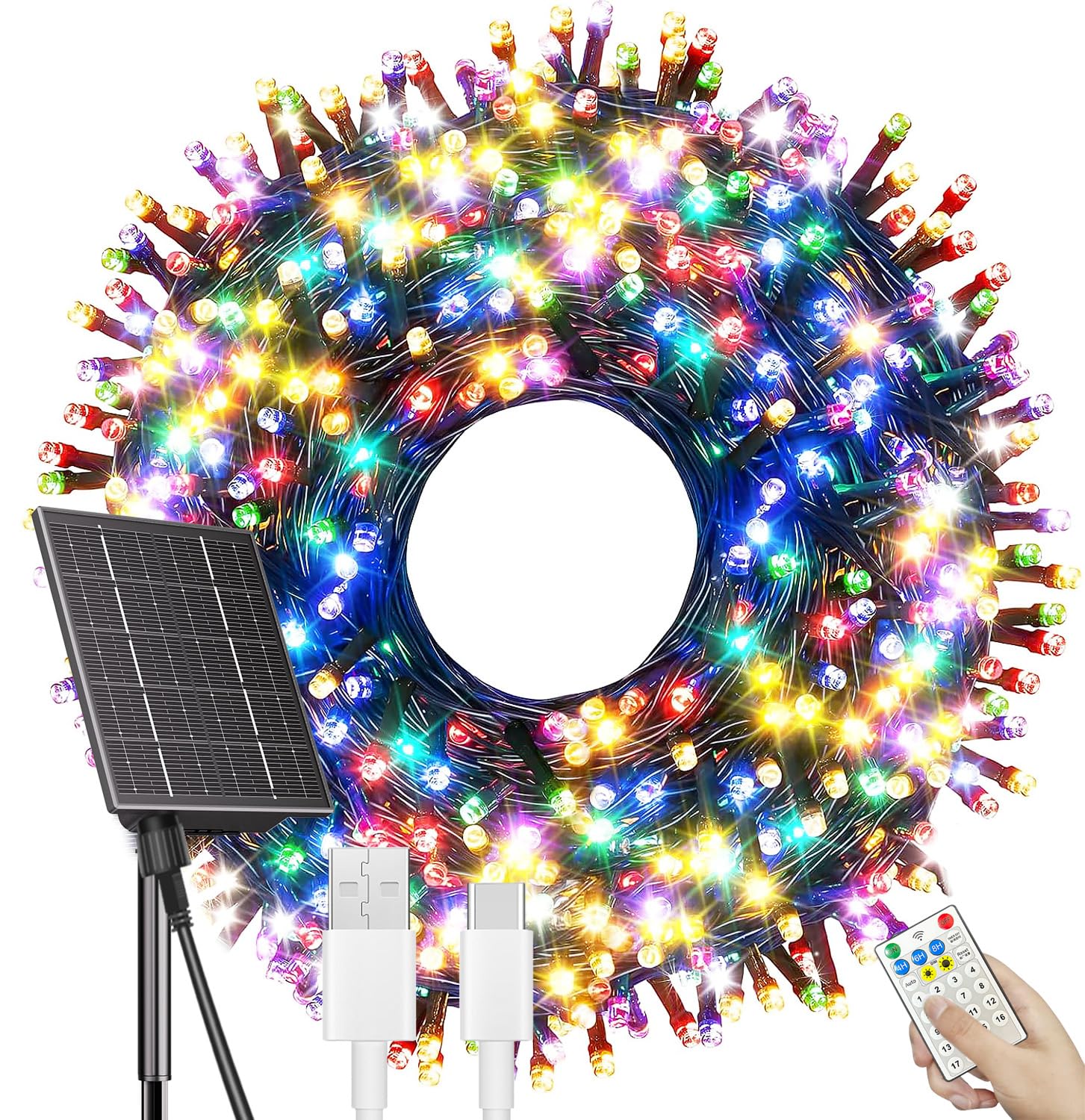 SOLARBABY Guirnalda Luces Exterior Solar,50M 500LED Luces Solares Led Exterior Jardin Cadena de Luces Solares 19 Modos IP65 Luces Navidad Exterior Decoración para Exteriores Interior Fiesta-Colores